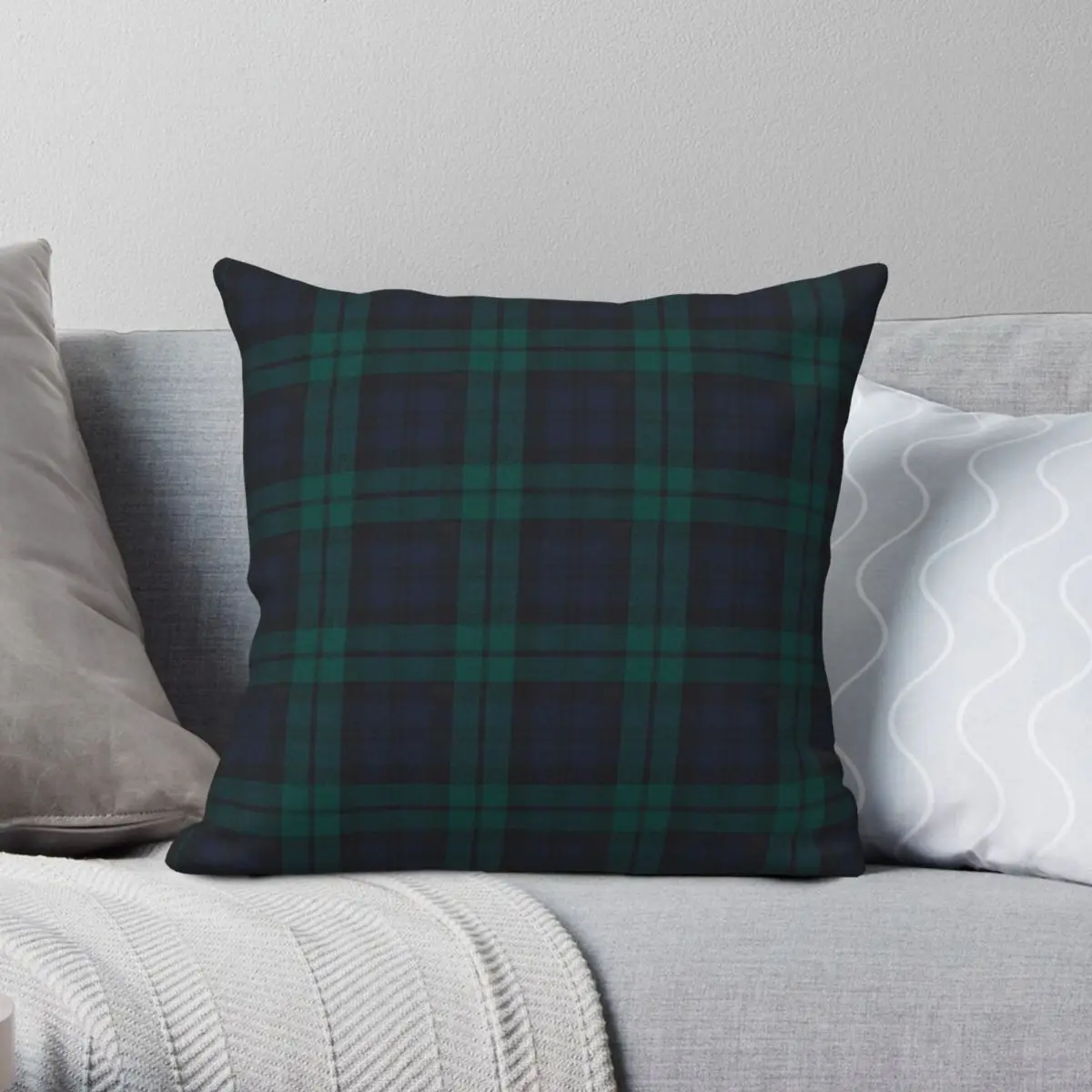 Black Watch Tartan Pillowcase Polyester Linen Velvet Printed Zip Decorative Pillow Case Sofa Seater Cushion Cover 45x45