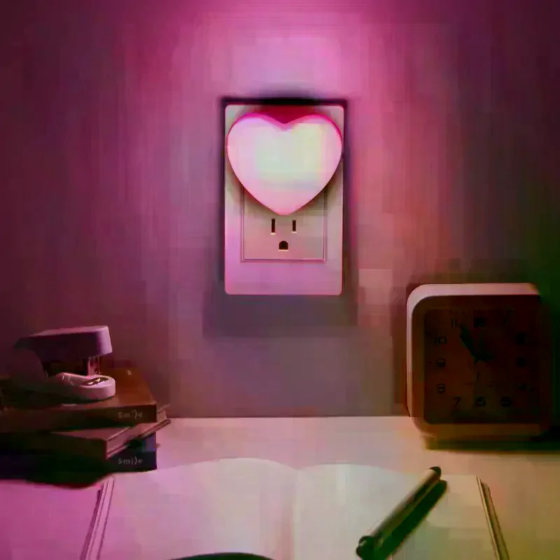 Heart Shaped Sensor Control LED Night Light With Light Sensing Function Soft Glow Plug In Night Lamp For Bedroom And Hallway