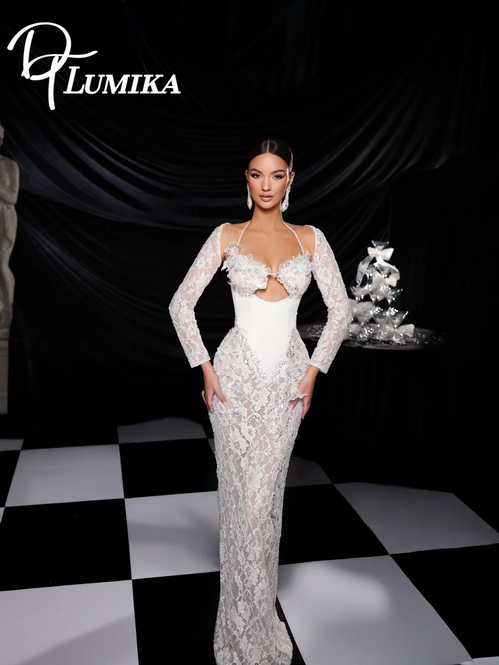 

Modern Lace Illusion A-line Gown Vintage Sheer Long Sleeve Bridal Dress Glamorous Sheer Lace Evening Dress Vestidos De Novia