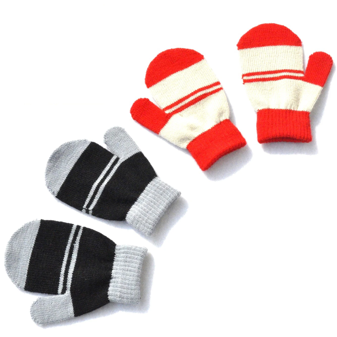 Winter 1-5Y Children Striped Knitted Warm Gloves For Baby Students New Patchwork Mittens Outdoor Knitting Cycling Skiing Gloves