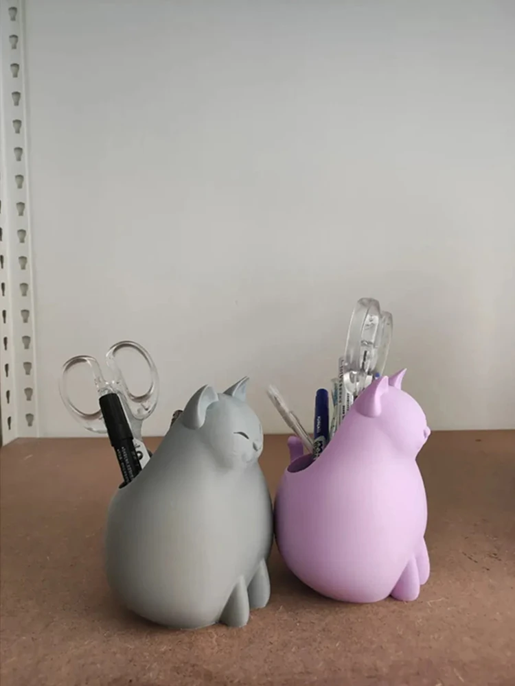 1Pc 3D Printed Kitten Pen Holder Cute Creative Desktop Plastic Pen Holder Stationery Storage Suitable for Home and Office