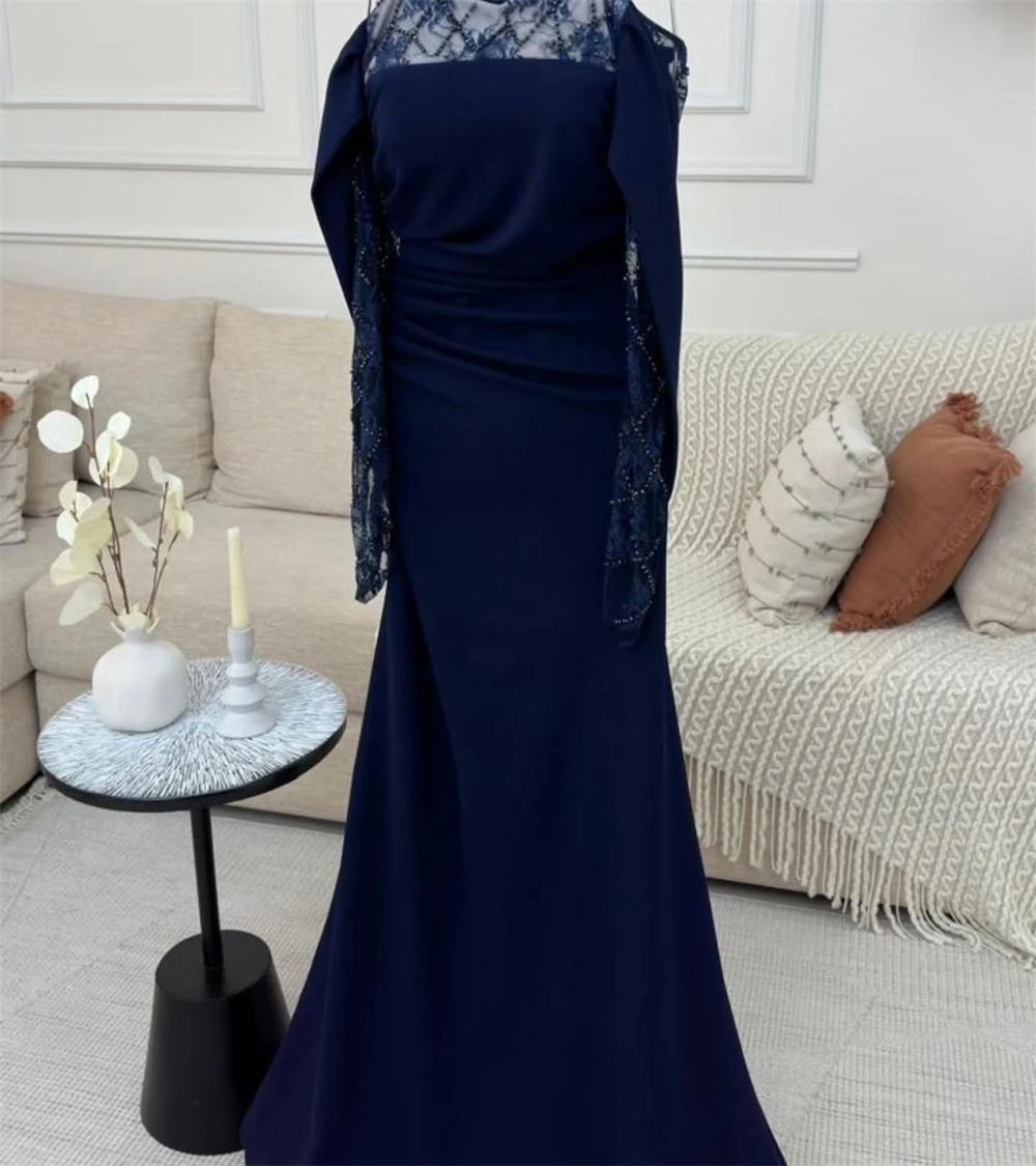 Customized Evening Dress Graceful Strapless Off the Shoulder Special Occasion Gowns Satin Long Sleeves  Mermaid  Sweep Train Pro