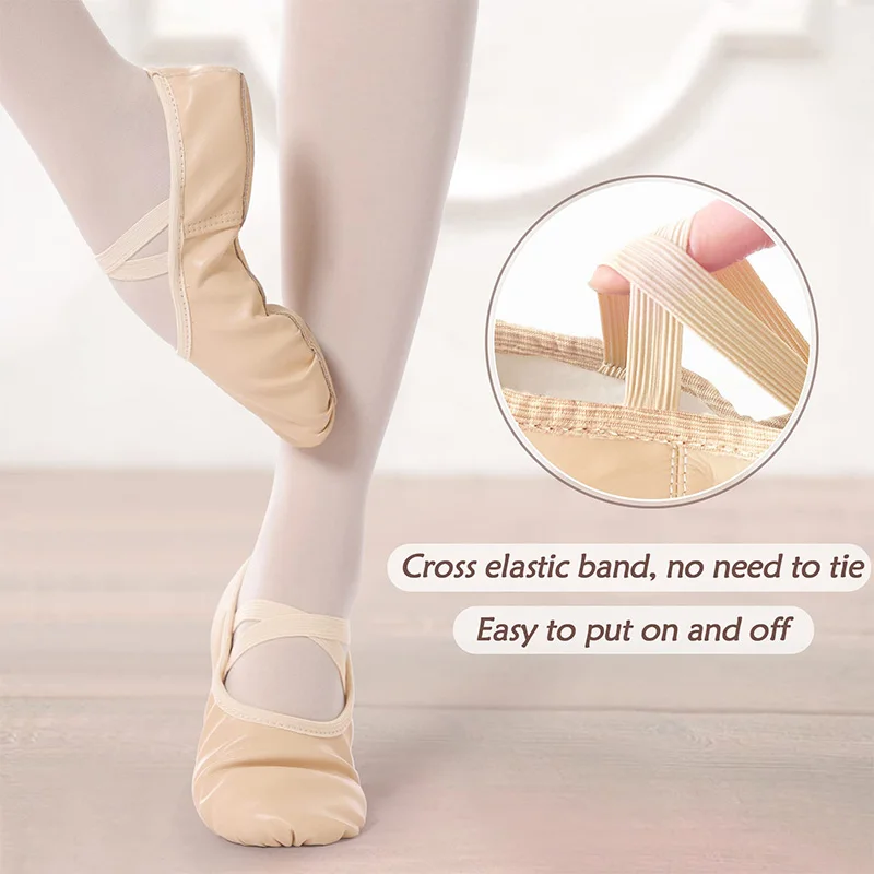 여아용 스플릿 솔 플랫 댄스 슈즈, 유아 및 어린이 발레화, 체조 댄스, 크로스 탄성 밴드 및 내구성 풀 솔