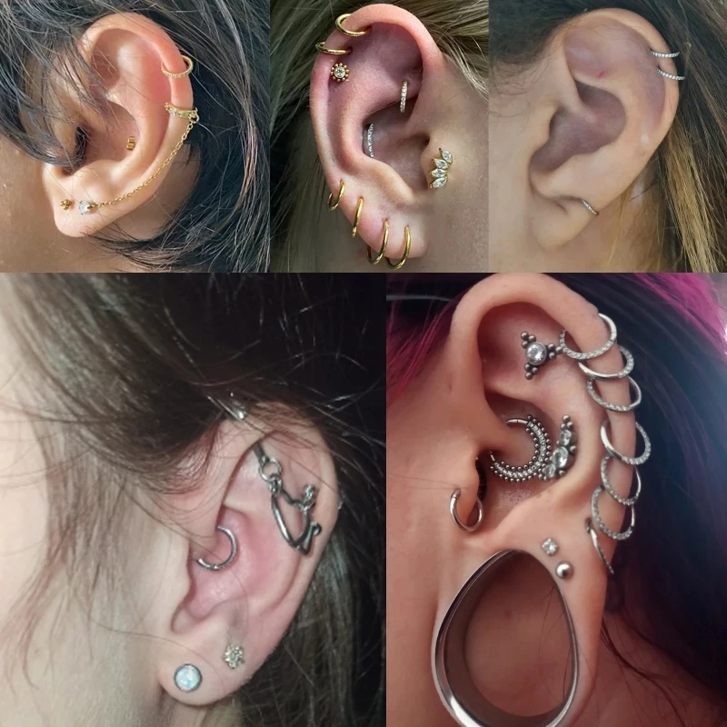 1PC 6-14MM Titanium Nose Rings Septum Clicker Piercing CZ Set Hinged Segment Ear Cartilage Tragus Earring Helix Pirsing Jewelry