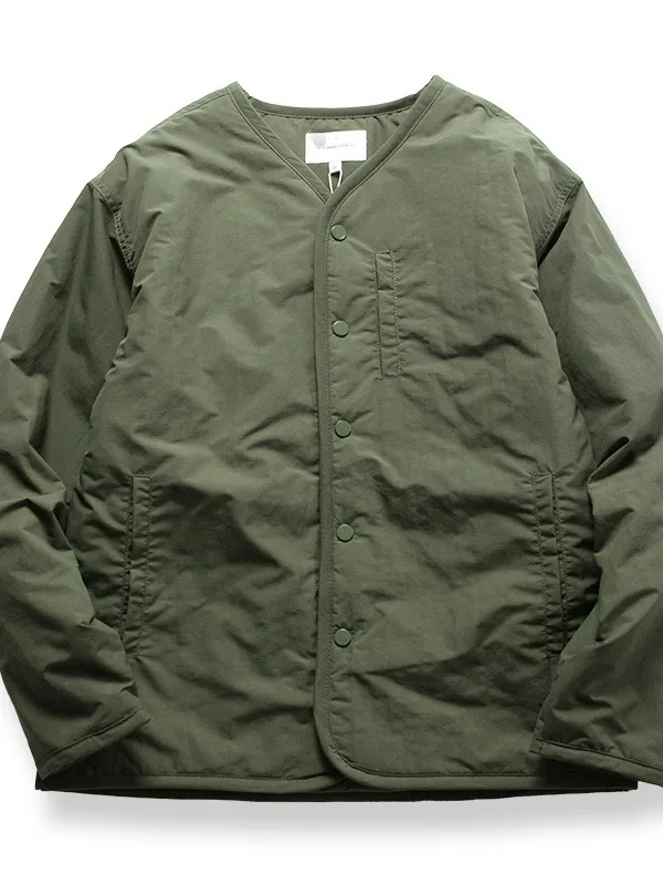Loose Fit Men's Outdoor Cotton Jacket Inner Liner Tagless American Military Style Workwear Waterproof Long Sleeve V-Neck Coat