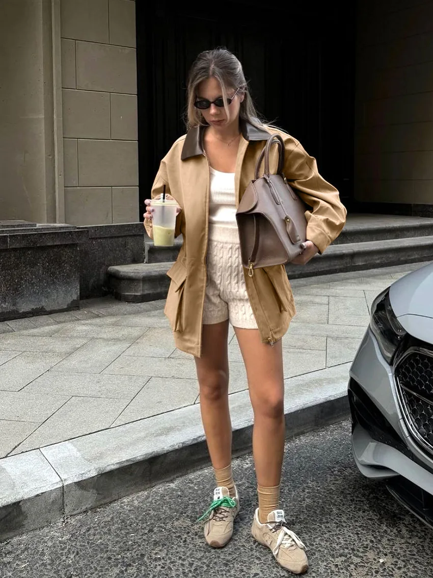 معطف واق من المطر جديد لعام 2025 بتصميم ريترو كاكي عكسي للسيدات من الخريف والشتاء متباين اللون متوسط الطول إن لانج جاس dameskleding #4