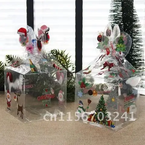 5pcs Santa Claus Cartoon Transparent Gift Box Packaging Candy iPhone Box Christmas Decoration Gift Xmas Party New Year