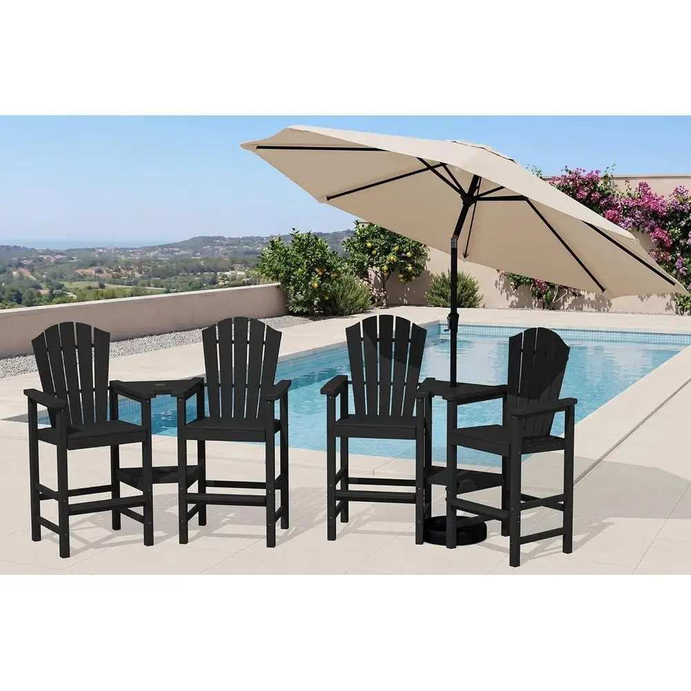 

Set of 4 Tall Adirondack Chairs with 9-Foot Umbrella, Weather-Resistant Bar Stools, Bar Height Chairs in Wood Grain or Deck Blac