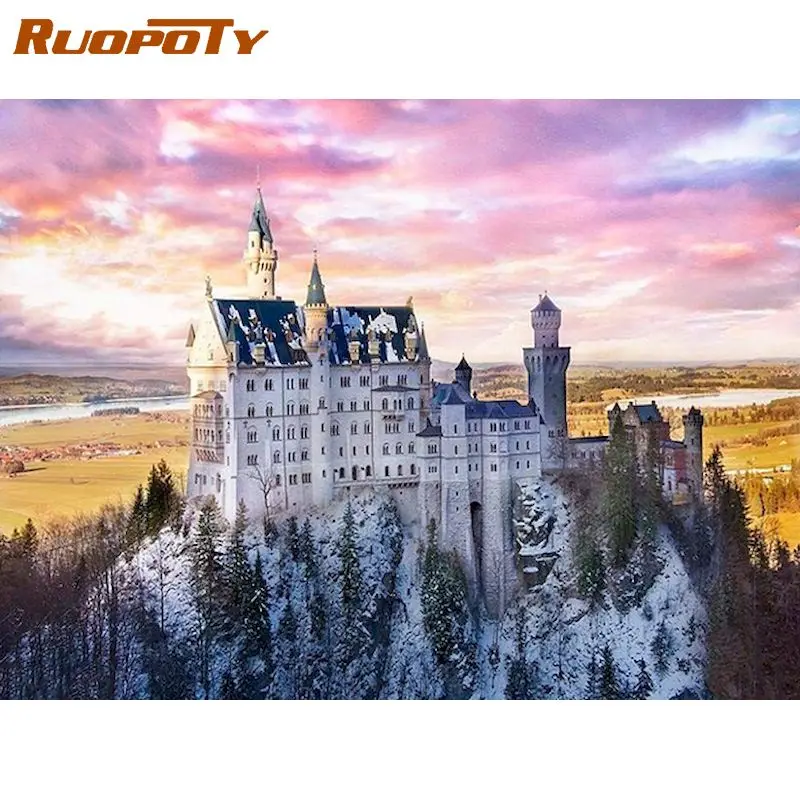 

RUOPOTY 5D Diamond Painting Full Drill Square Castle Building Diamond Embroidery Scenery Handicraft Decor For Home