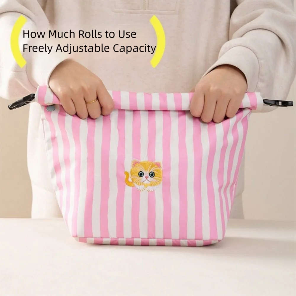 Simple Cat Print Food Storage Handbags Portable Thicken Thermal Cooler Box Oxford Handbag Waterproof Thermal Lunch Pouch Outdoor