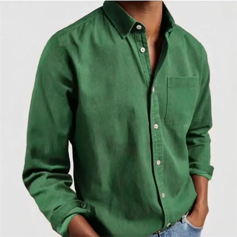 Solid color men's long sleeved shirt, casual and comfortable, fashionable and trendy, street outdoor, soft fabric