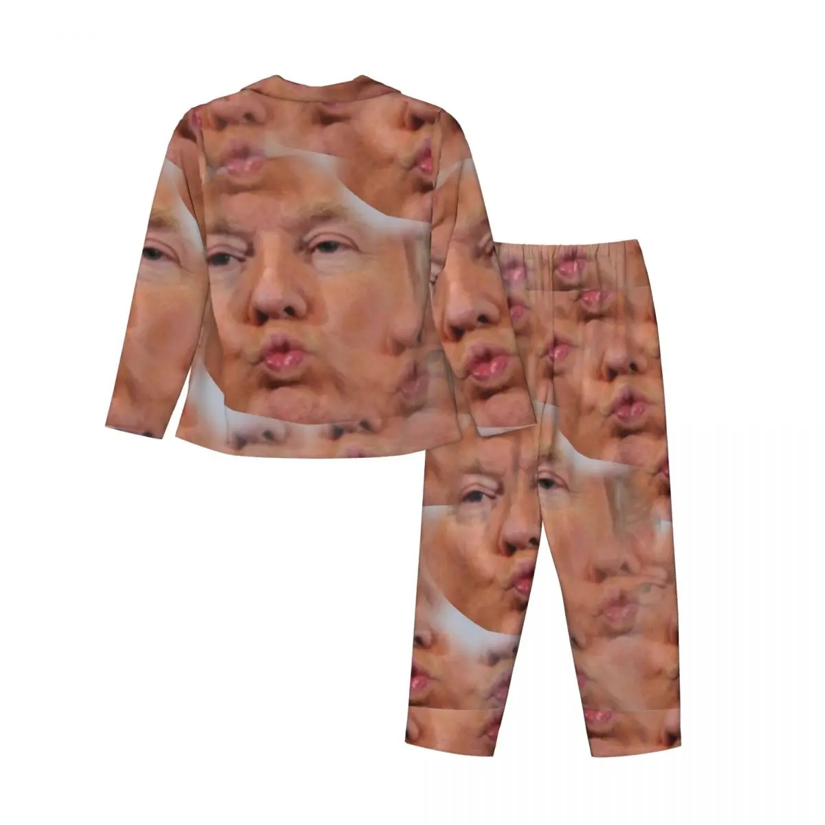 Pajamas Womens Funny Trump Kiss Face Leisure Nightwear 2 Pieces Retro Pajama Set Long Sleeve Warm Oversized Home Suit