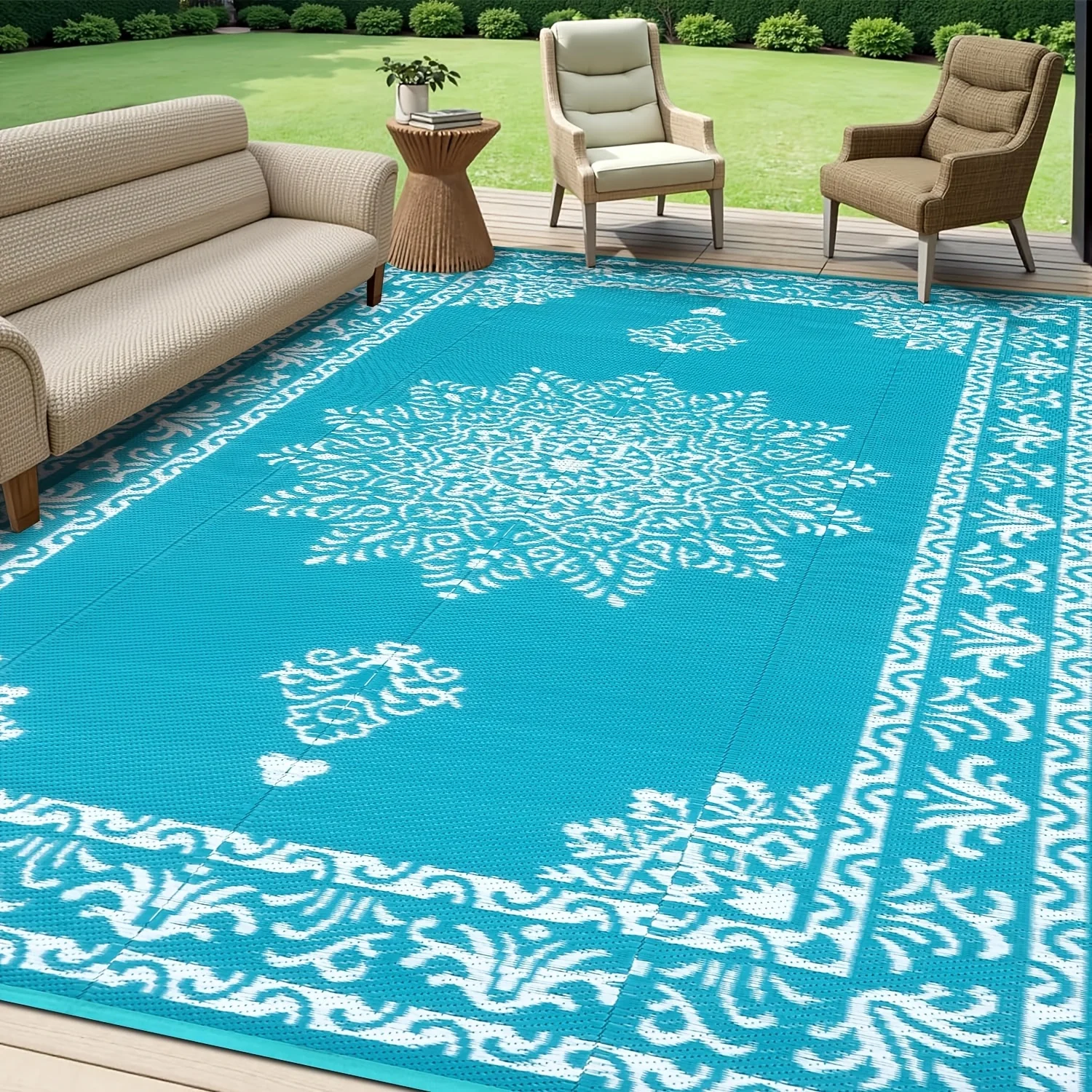 

Outdoor Rug | Plastic Straw Patio Rug, Reversible Backyard Carpet UV RESISTANT Portable RV Mat, Large Indoor Outdoor Rug
