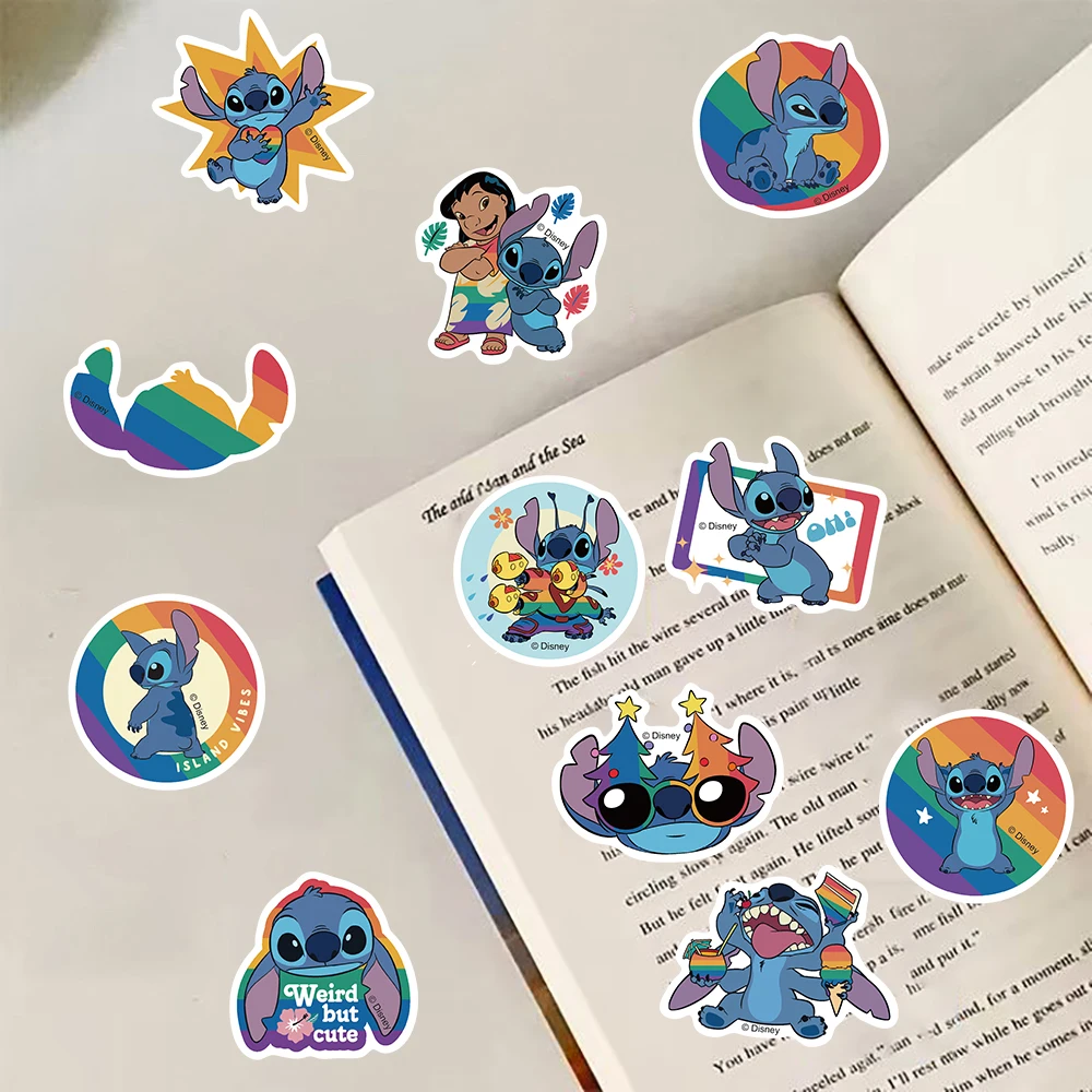 50/100PCS Cartoon Cute Disney Rainbow Stitch Sticker Aesthetic Luggage Skateboard Suitcase Laptop Personalize Bicycle Decals