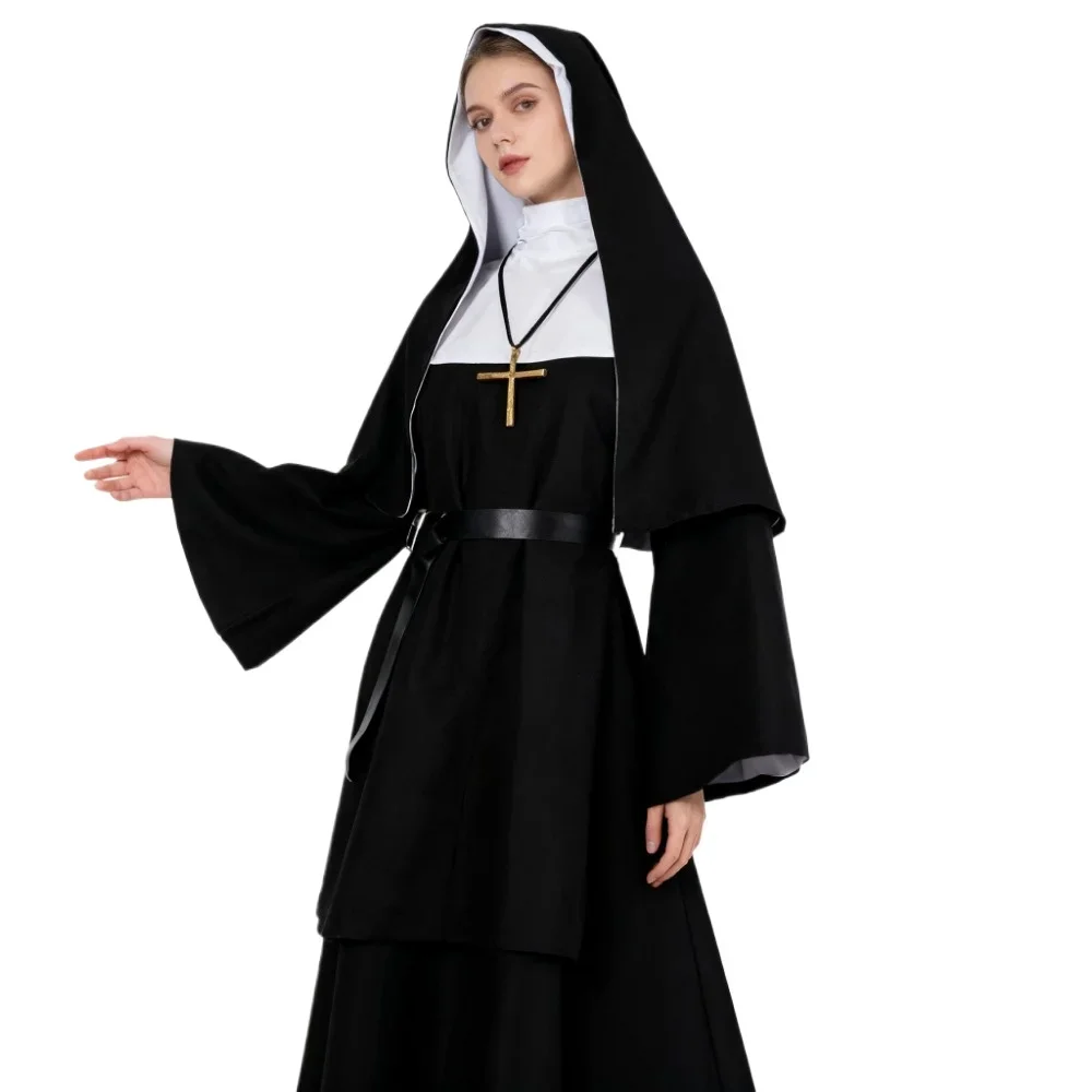 Halloween Nun Cosplay CostumeTraditional Adult Valak Black Religious Robe Suit Halloween Party Demon Nun Performance Clothes view 2