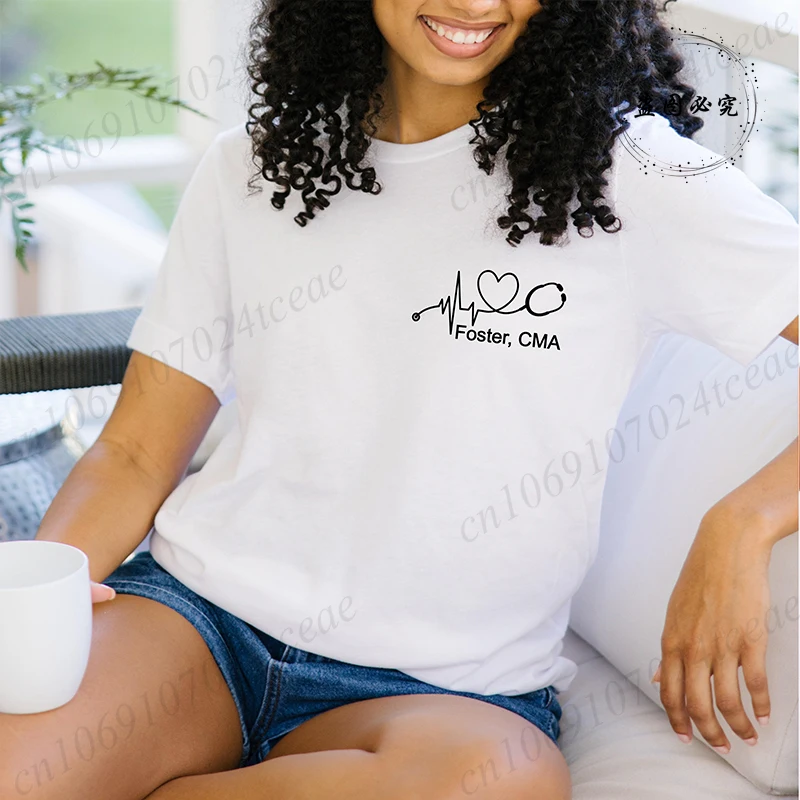 Custom Name Nurse Shirt Stethoscope Heartbeat RN Tee Shirts for Women Men Clothing Summer Fashion Customized T-Shirts view 3