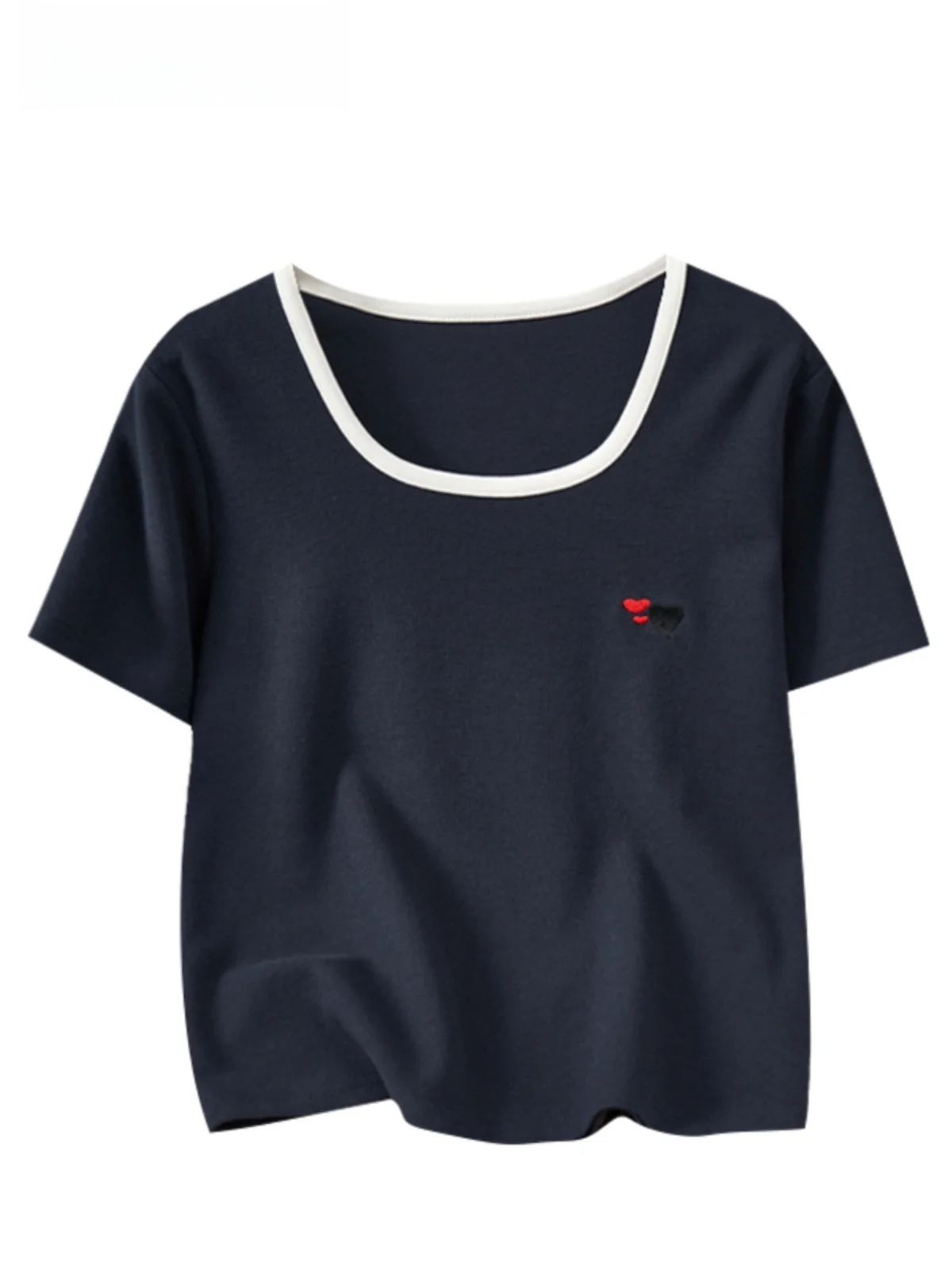 

Summer Casual Loose Short Sleeve T-Shirt Women plus Size Square Collar Shoulder Length Commute Style Polyester Fiber Korean V...