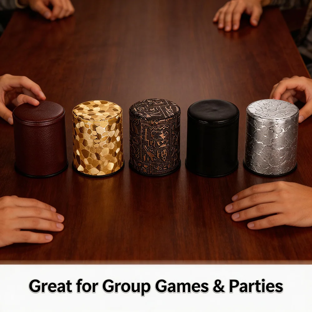 Leather Dice Cup Set with Dice for KTV Bar Party Games - Durable PU Leather Shaker Cup for Casino Gambling Entertainment