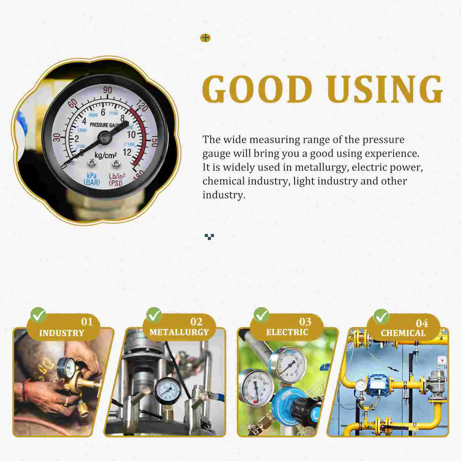 2Pcs 0 180psi Pressure Gauge Air Compressor Water Oil Liquid Measuring Device White Tank Plumbing Accessories Wide Range