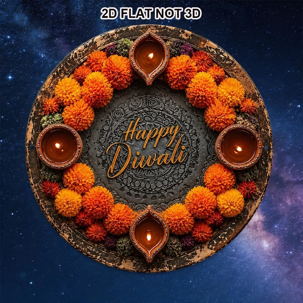 CIFbuy Festive Happy Diwali Aluminum Wall Art Waterproof Wear Resistant Metal Sign Home Decor for Living Room Bedroom Kitchen