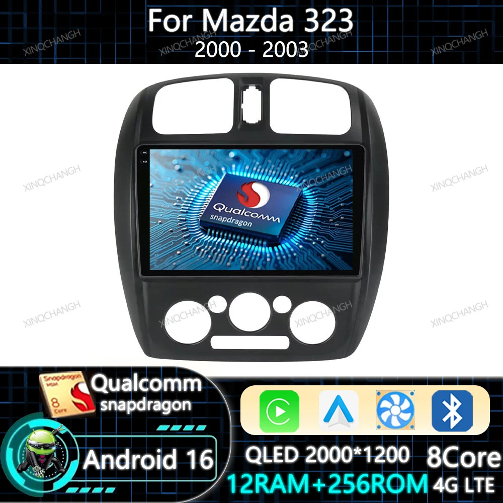Android 16 Car Radio Carplay Auto For Mazda 323 2000 2001 2002 2003 Multimedia Video Player Head Unit GPS Qualcomm BT Navigation