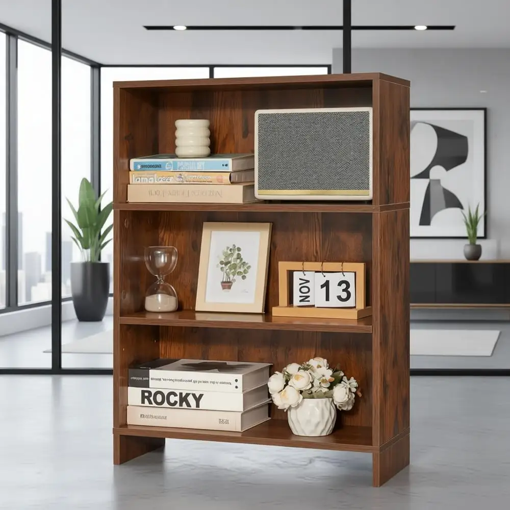 

Adjustable Shelf Wooden Bookcase, 53 Tall, Brown, for Library, Bedroom, Living Room, Office