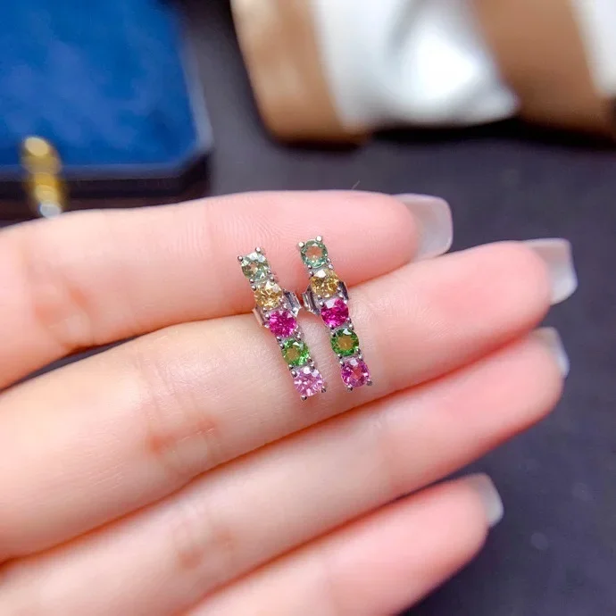 

Модные разноцветные серьги-гвоздики с турмалином для повседневного ношения, серьги из натурального турмалина 3 мм, подарок на день рождения для женщин