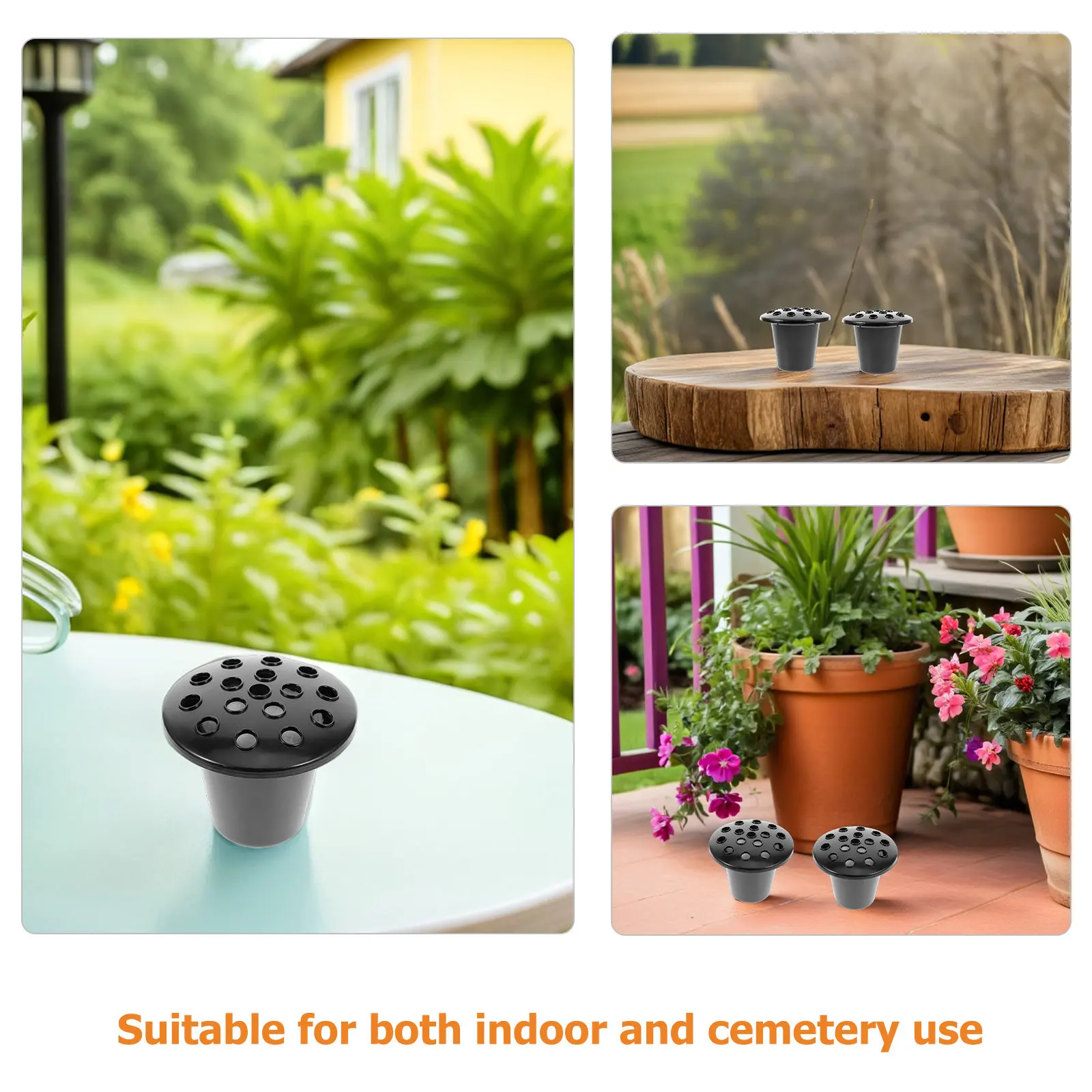 3Pcs Memorial Cemetery Flower Holder Lotus Base Black Grave Vase Inserts 16 Holes Outdoor Floral Arrangement Sympathy Flower