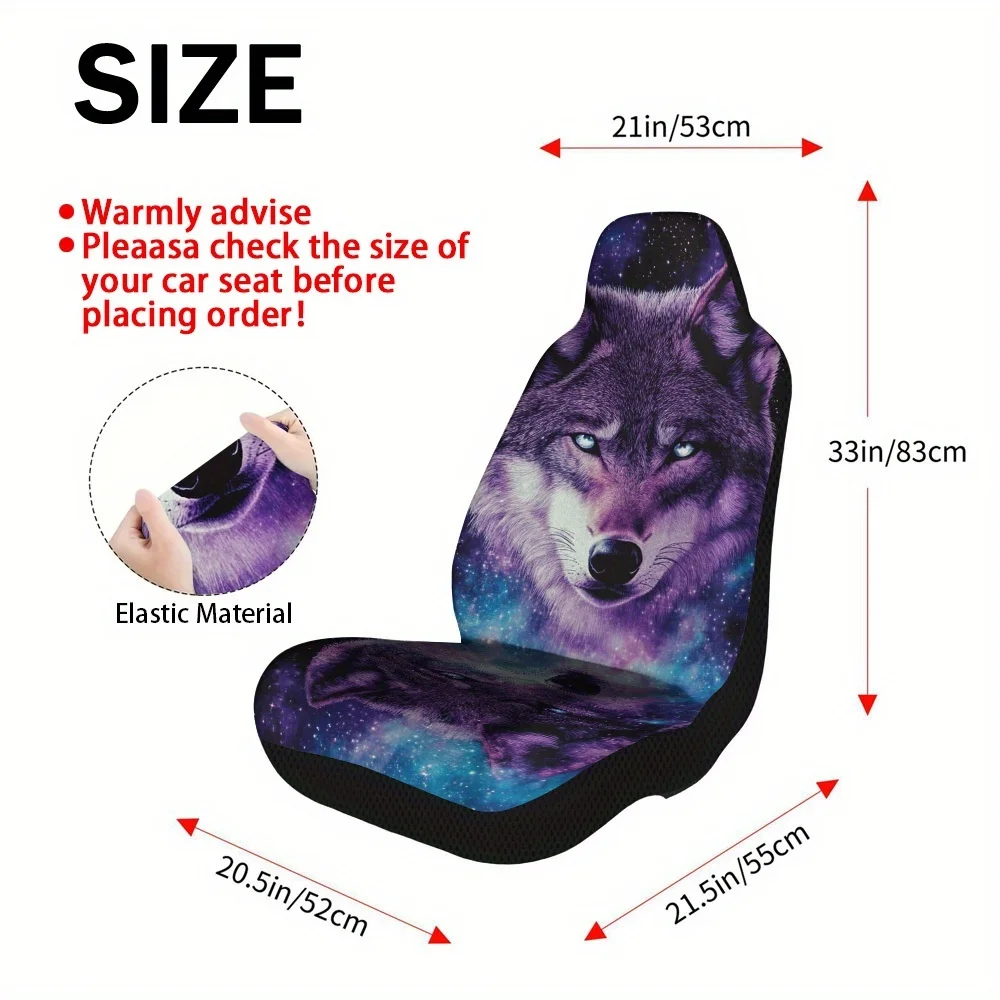 2pcs Wolf & Cosmic Wolf Print Car Seat Covers Set - Purple & Wolf Design, Fit For Sedans, SUVs, MPVs - All-Season Durable Fabric