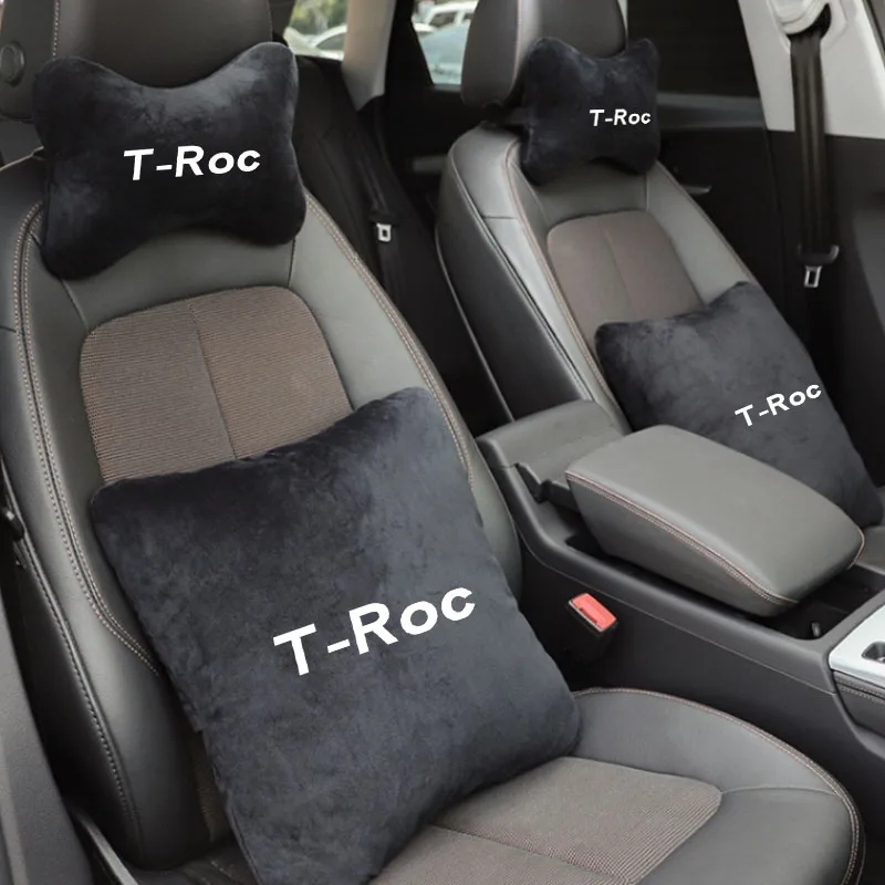 

Car Neck Pillow Seat Headrest Lumbar Spine Protectio Throw pillow for Volkswagen VW T-ROC Logo Auto Accessories