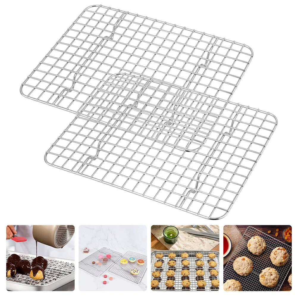 

2Pcs StainlessSteel CoolingRack ThickenedBakingRack WearResistantWireRack KitchenDrainingRack RustProofBreadRack