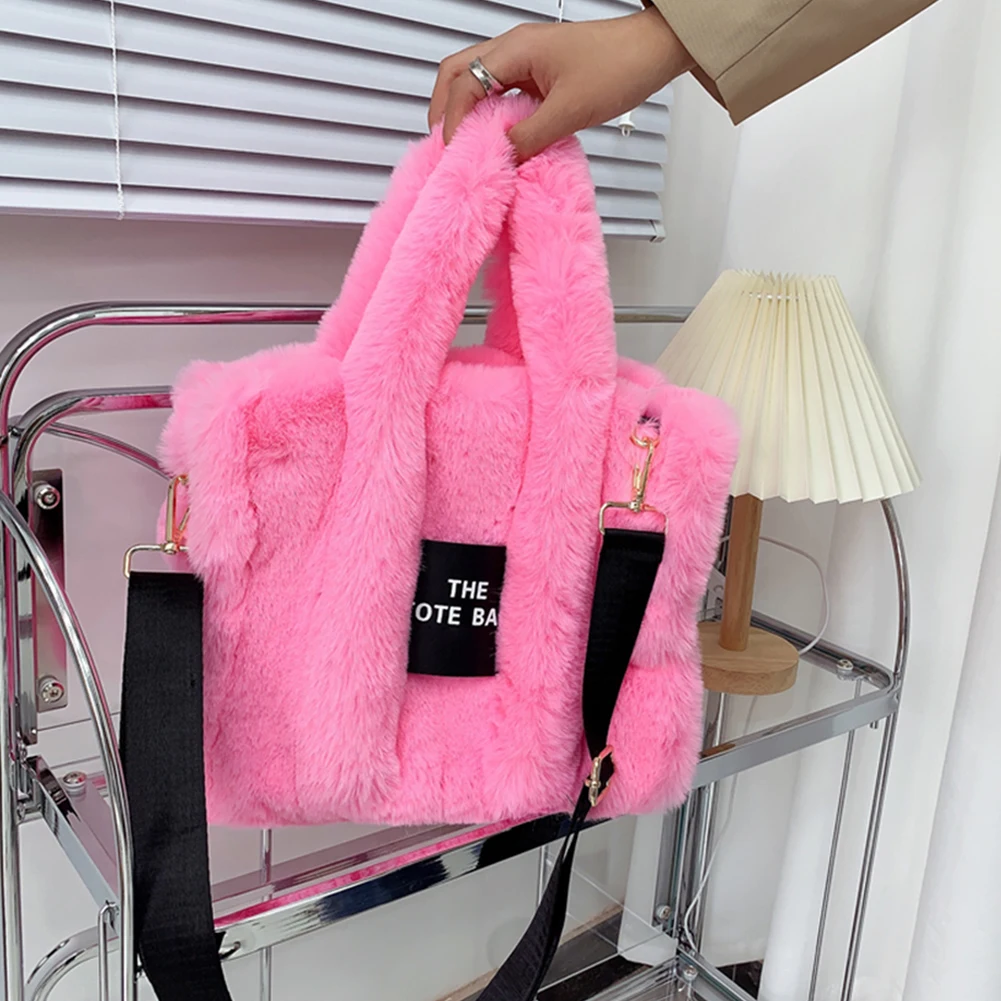 Winter Faux Fur Plush Tote Bag Women's Bag Letter Designer Large Capacity Handbag Shoulder Bag Purses Female Satchel Bags Bolsas