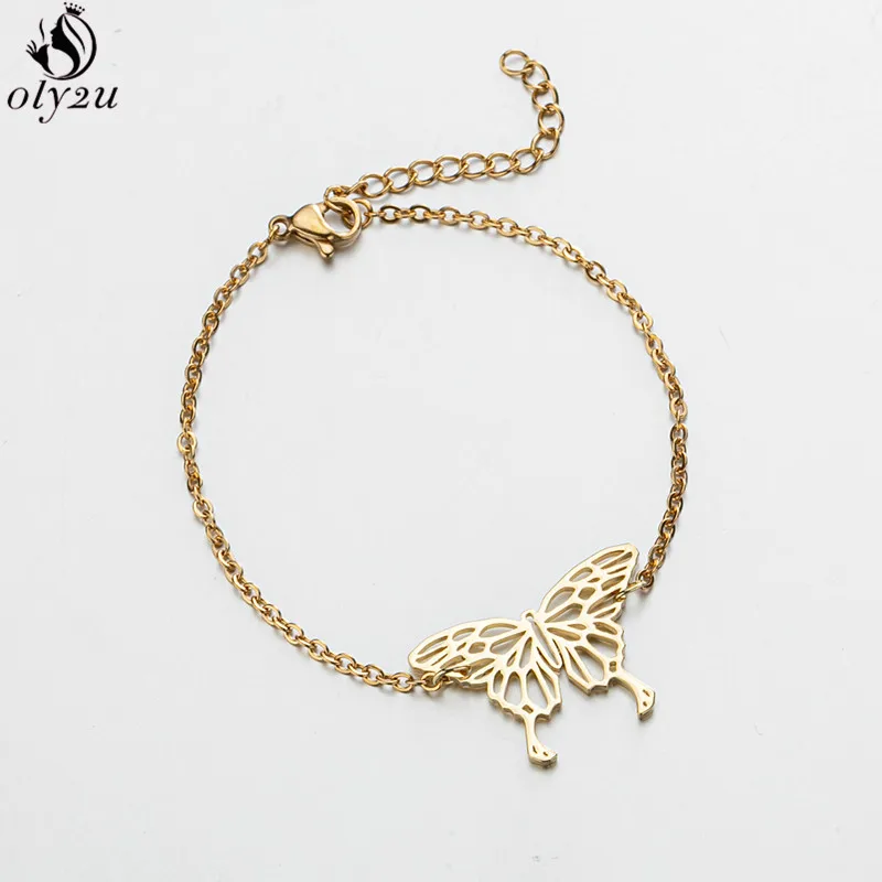 Stainless Steel Golden Butterfly Charm Bracelet Women Fashion Animal Bangle Accessories Girls Delicate Insect Bracelets Jewelry