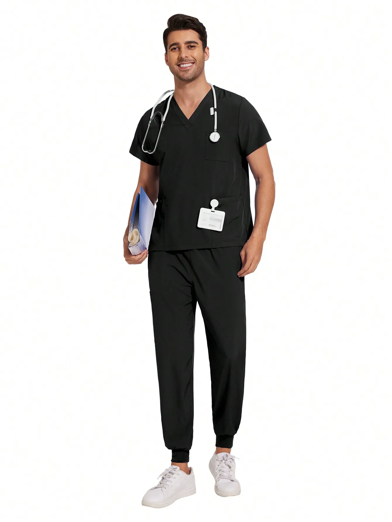 Short Sleeve Mens Scrubs Uniforms Doctor Work Clothes Dentist Set Scrubs Tops Pants Men Hospital Nurse Work Wear Lab Pharmacy