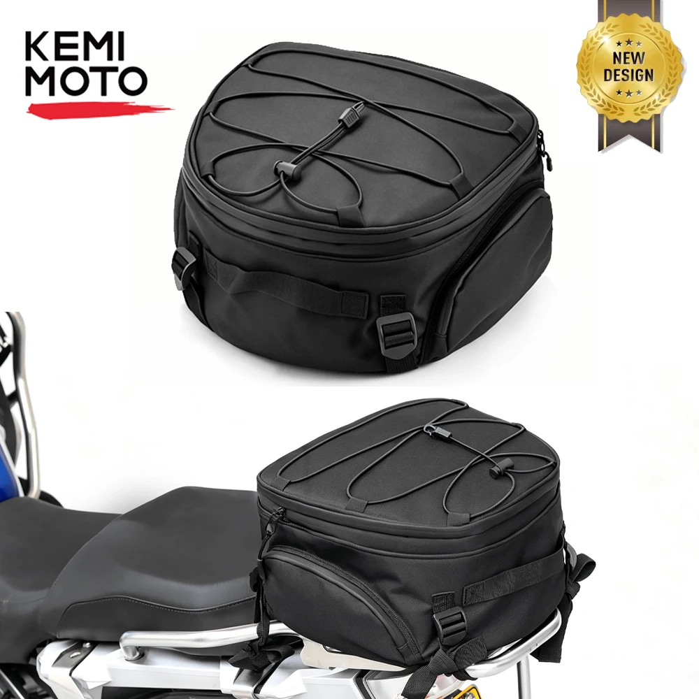KEMIMOTO Motorcycle Tail Bag, Dual Use Motorcycle Rear Seat Bag with Waterproof Rain Cover Expandable Motorbike Bags