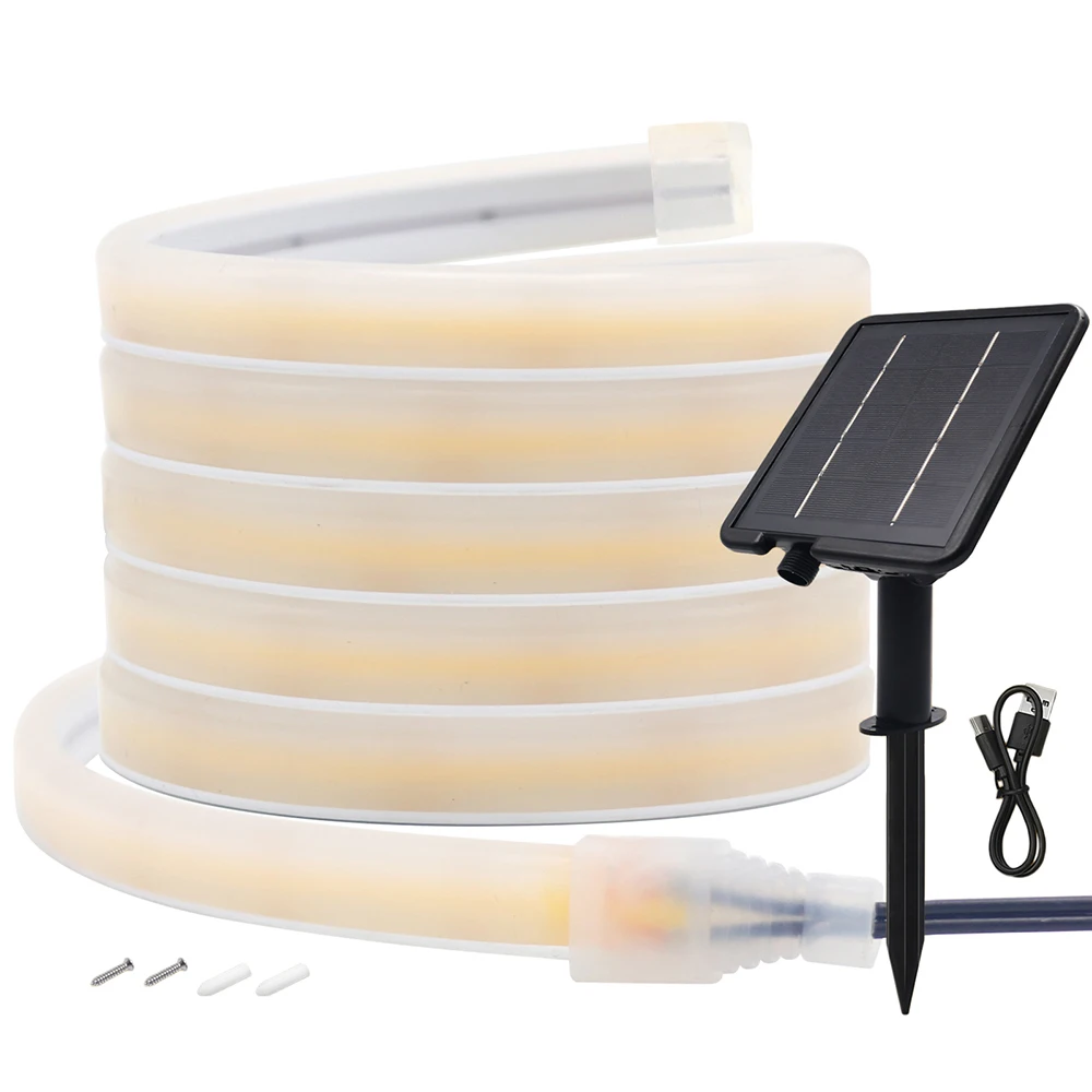 Solar Double Sided Lighting COB LED Neon Strip Light Waterproof 24V 320 LEDs Flex Lamp 300K 4000K 6000K 5m 10m 0.5m Garden Decor