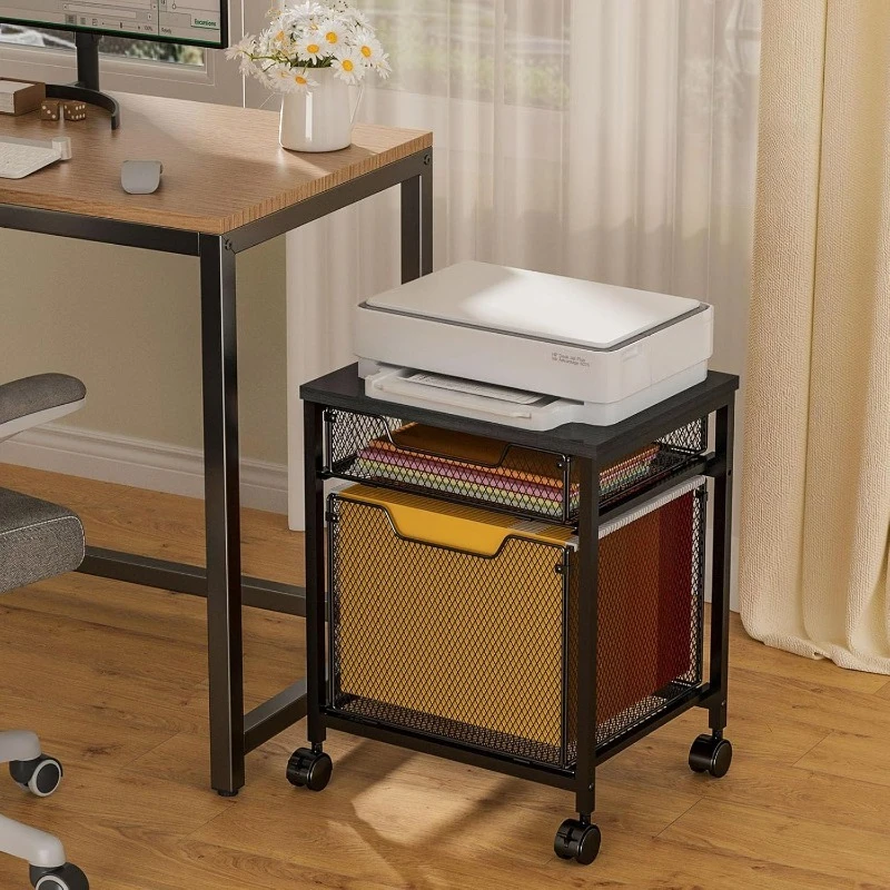 Mobile File Organizer Cart with 360° Swivel Casters Space-Saving Rolling Storage Cabinet for Home Office/Study/Living Room