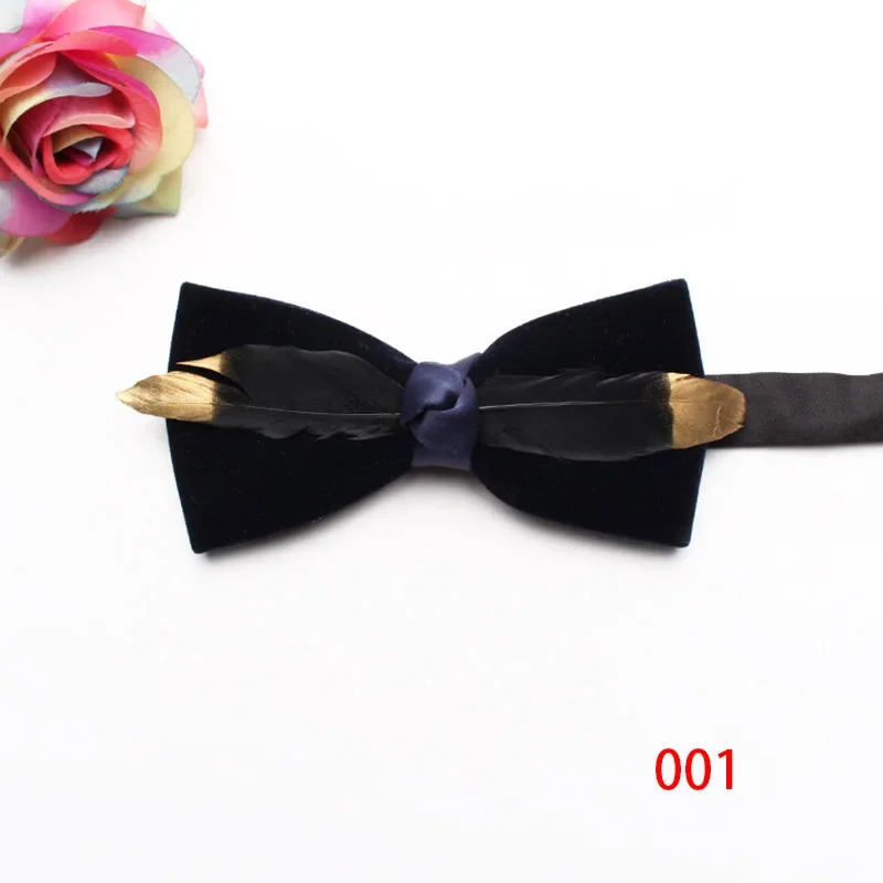 New simple velvet solid color bow tie men feather decoration fashion bow tie feather suit accessories business bow tie