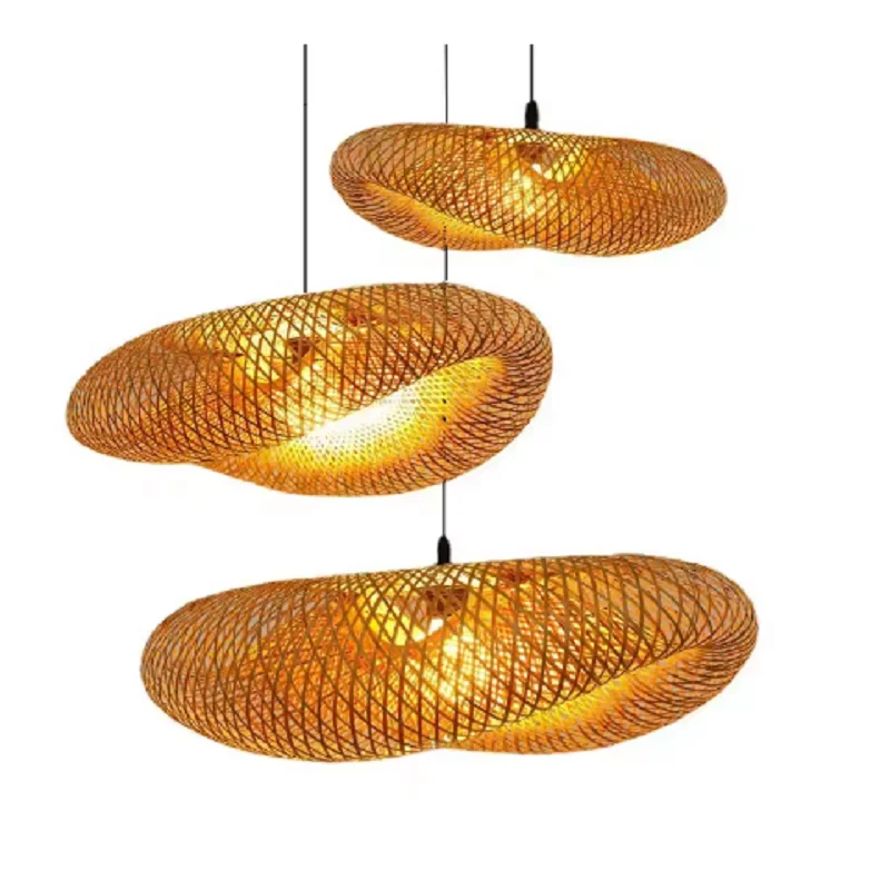 Bohemian Bamboo Rattan Woven LED Pendant Light Handmade Chandelier for Kitchen Living Room
