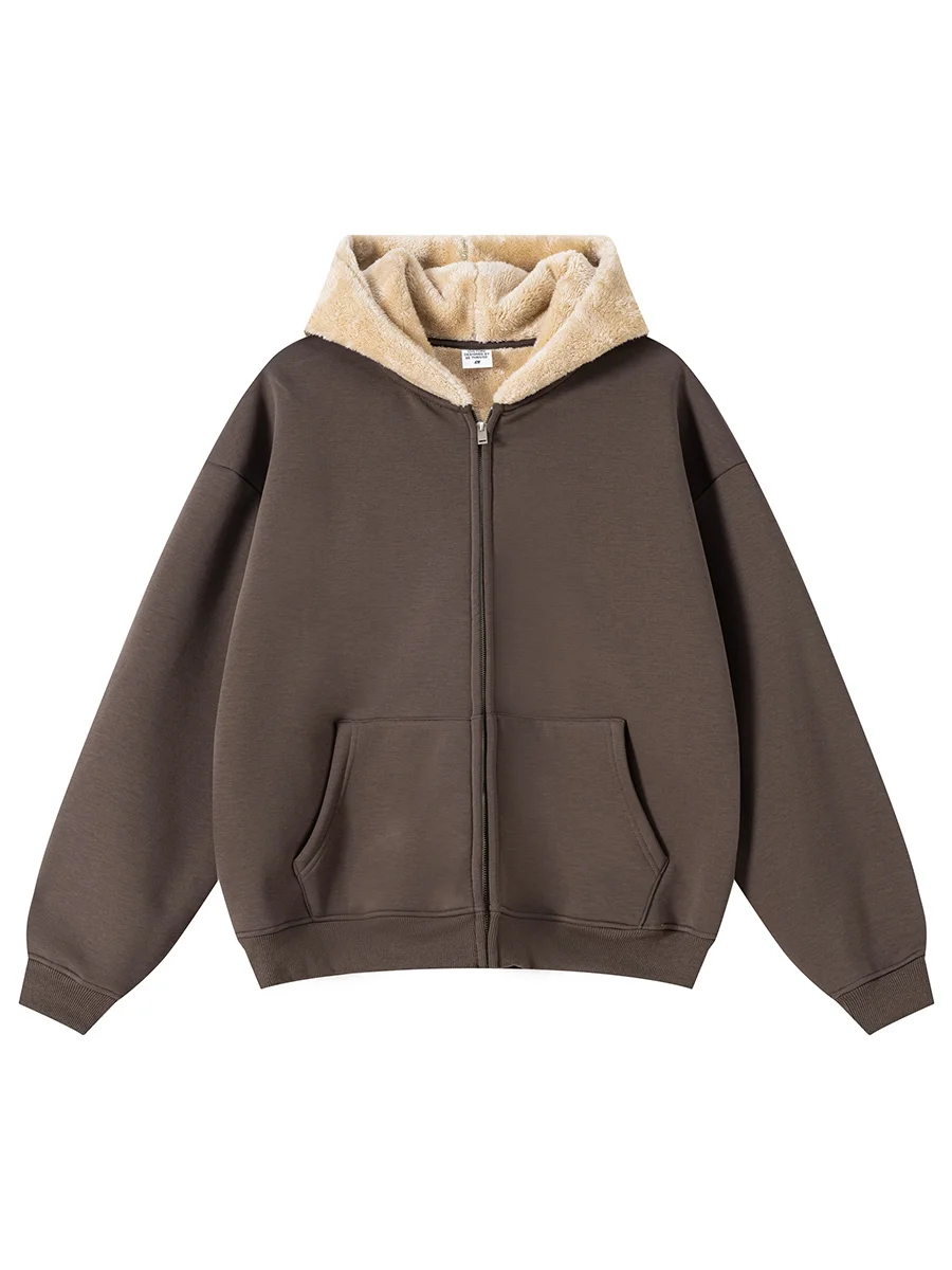 

American Sle Casual Hooded Cosite Plu Open Cardigan Sweatirt Heavyweight 560g Loose Versatile Warm Zipper Jaet for...