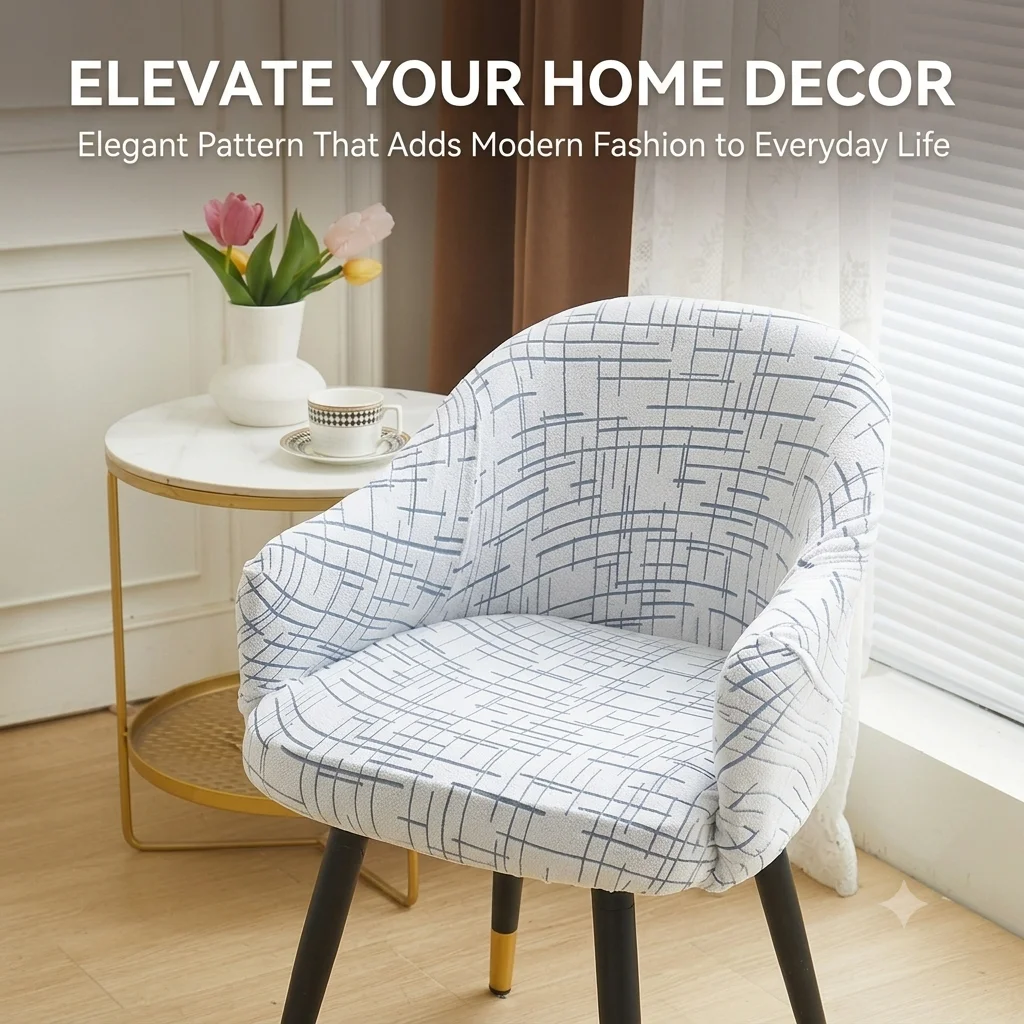 Elastic Armchair Cover Velvet Plaid Curved Chair Cover 3D Carved Wingback Slipcover Anti-Slip Protector for Dining Room Home