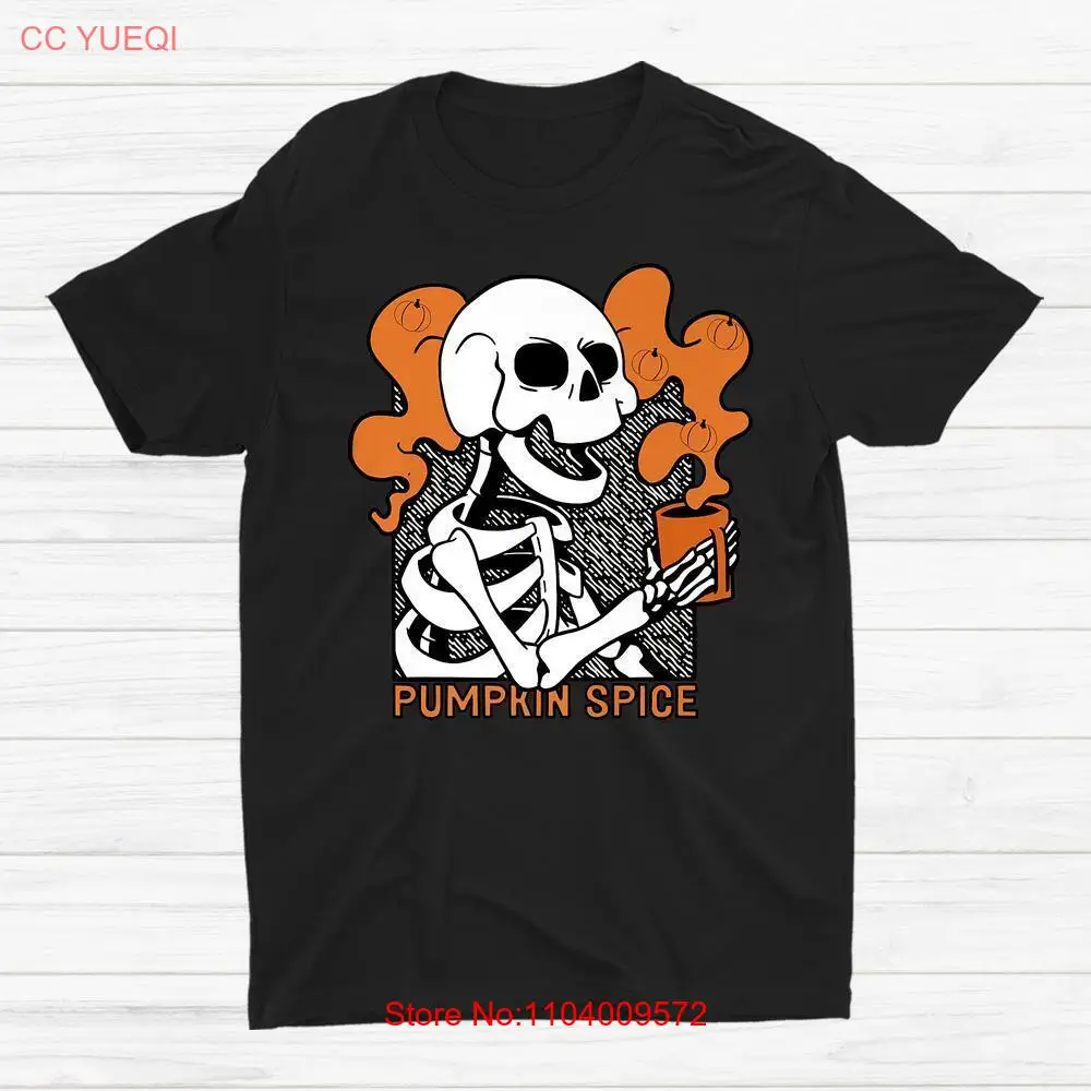 Spice Latte Syrup Creamer Cute Halloween Skeleton Pumpkin T-shirt Size S-5XL