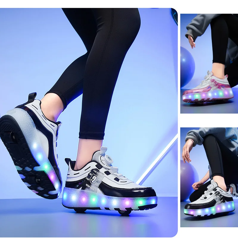 Sapatos de skate LED para crianças, Tênis com rodas removíveis, 2 rodas, Speed Skate para meninas e meninos, Kids Racing