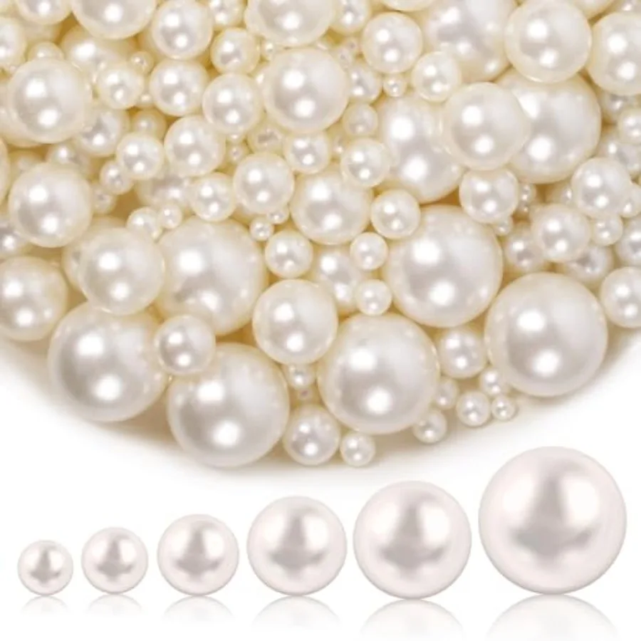 

1300PCS Pearls for Vase FillerIvory Pearl Beads with No Hole Vase Filler Fake Pearls Articial Plastic Pearl Beads for Table Sca
