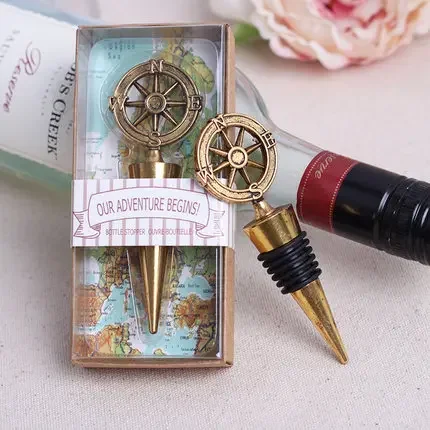 2/10/20Pcs Metal Wine Bottle Stoppers Travel Theme Wedding Guests Gift Stopper Compass Wedding Souvenirs Wine Accessories