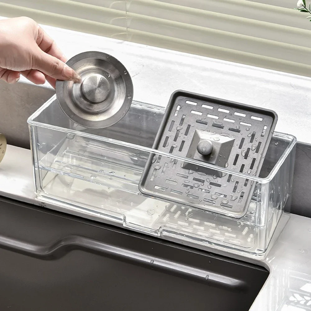 

Kitchen Counter Sink Area Transparent Kitchen Sink Organizer Space-saving Quick Water Drainage ABS Construction