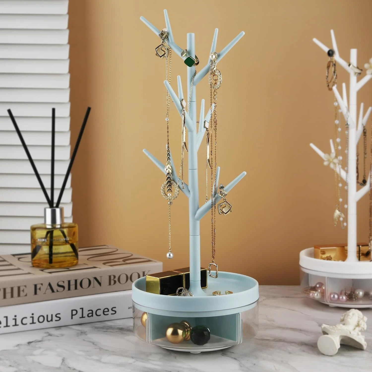 

Branch Jewelry Rack With Rotatable Base and Box Tree Tower Rack Hanging Organizer for Ring Earrings Necklace Bracelet,Suitable