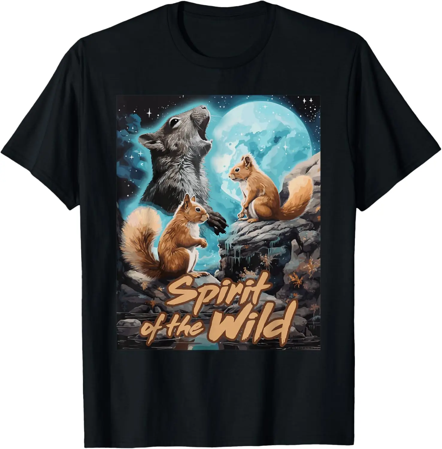 

Spirit of the Wild Squirrel Moon Graphic Tee Breathable Cotton Short Sleeve Animal Print Casual Trip Women T-Shirt