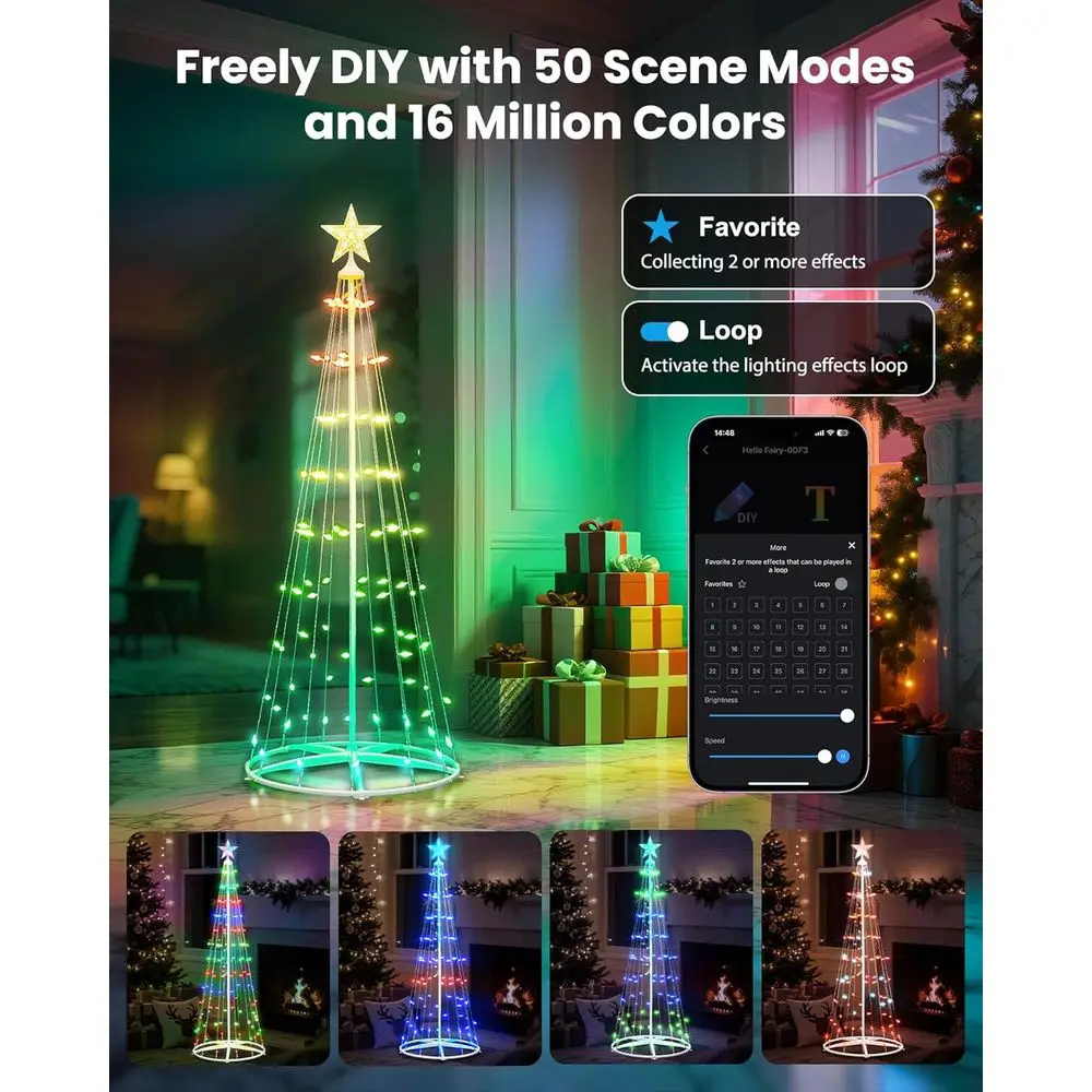 شجرة عيد الميلاد الذكية بطول 8 أقدام مع 154 مصباح LED متزامنة، ومزامنة النجوم، ومزامنة الموسيقى، والتطبيق/التحكم عن بعد، ومؤقت، ومقاومة للماء للداخل #2
