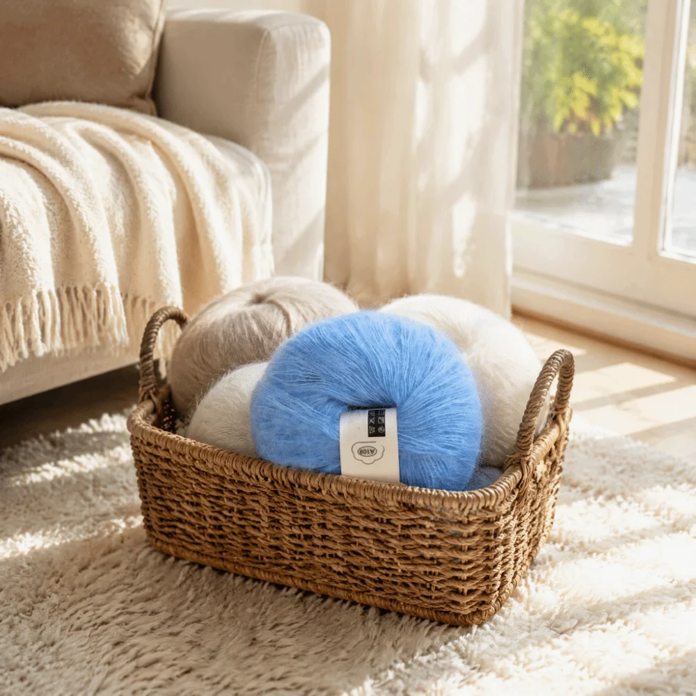 Soft Texture Mohair Yarn Warm Material Light Blue Color Angora Wool Yarn Pashm Blend Knit Grade Knitting Yarn For Handcrafts
